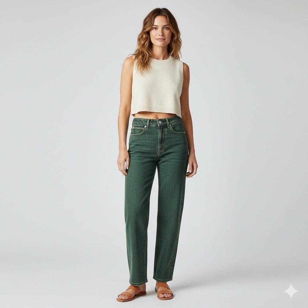 Everlane The Curvy Way High Jean Organic Cotton Green Wash‎ Size 24